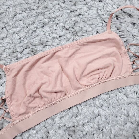 Aerie Square Neck Strappy Side Bralette Size XS Lace Up Unlined Wireless Pink - Picture 5 of 7